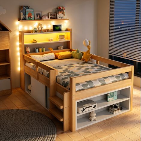 lit simple 90x200 avec rangements LED USB bois HAVRYA (1/5)
