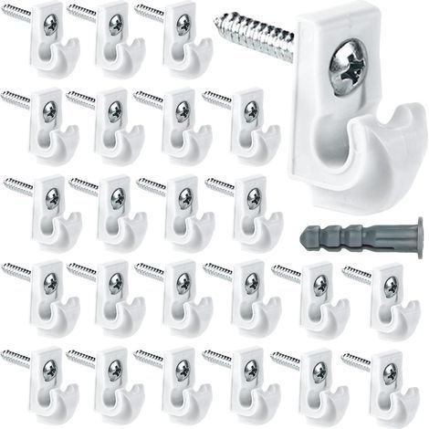 Lot de 24 clips muraux blancs pour étagères de placard, clips pour étagères métalliques, supports d'étagères métalliques robustes en plastique, clips inclus, vis et tubes d'extension pour étagères (1/5)