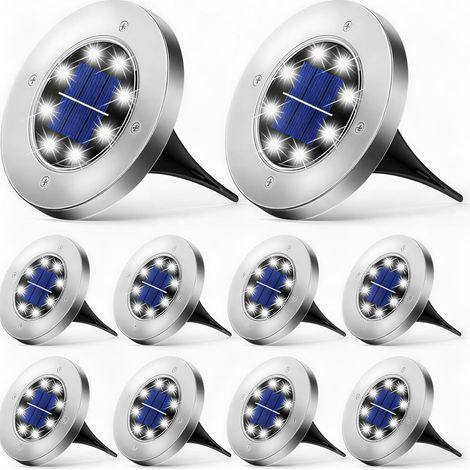 Solaire Extérieur,Lampes Solaires pour Lampe Solaire de Jardin Lampadaire avec 8LEDs Lampadaire LED Extérieur IP65 dans la Lampe Extérieure solaire（Blanc Froid） 10er (1/5)