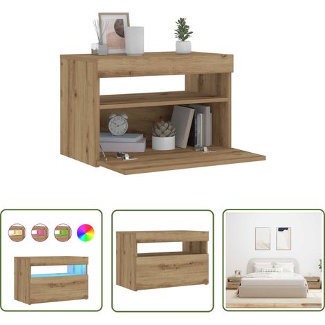 vidaXL Nachttisch mit LED-Leuchten Artisan-Eiche 60x35x40 cm (1/5)