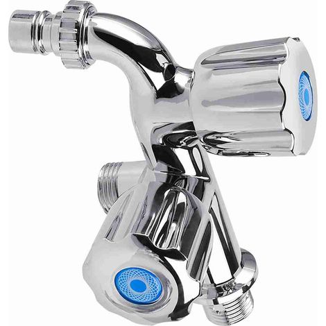 Grifo de lavadora de doble salida G1/2 cromado para baño y jardín. (1/5)
