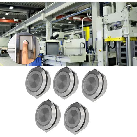 Verkauft in 5er-Packs: 25 mm ultrakurze Metall-Drucktaster mit LED, selbstrückstellend, Momentbetrieb, ultradünn, wasserdicht, AC220V, weiß. (1/5)