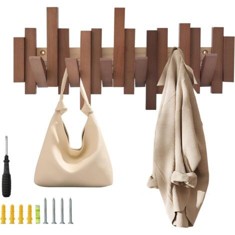 BUNTHAUS Porte-manteau mural en bois massif – 6 crochets – Charge maximale 50 kg – Installation facile sur mur – Pour entrée et salle de bain (1/4)