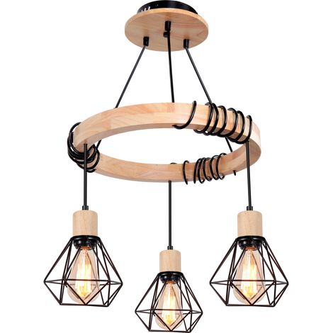 Lámpara Colgante Jaula Metálica - Estilo Retro - 3 Luces - Lámpara de Techo Cuerda Ajustable - Negro (1/5)