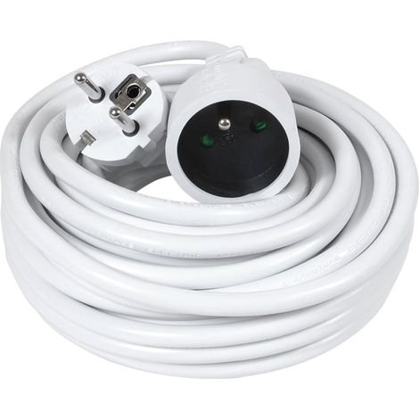 1 Rallonge électrique, Câble HO5VV-F 3G1,5 mm², Fiche 2P+T, Blanc, Intérieur