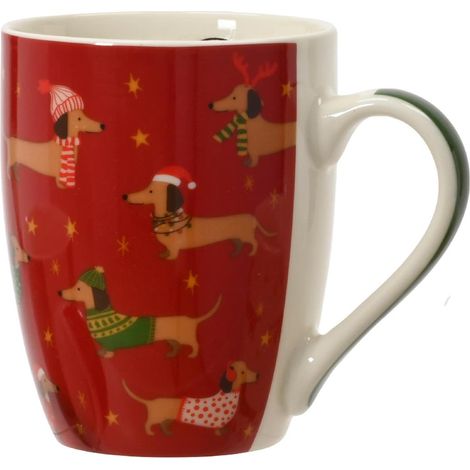 Weihnachtsdeko Tasse mit Dackel rot - Porzellan