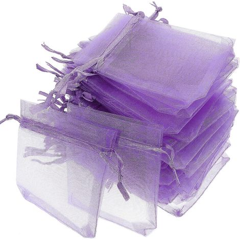 50 sachets en organza pour bonbons, bijoux et emballage, avec cordon de serrage.-9x7x0.1cm-Purple