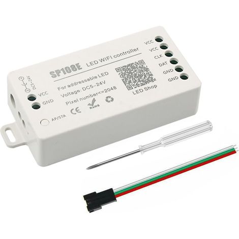 Contrôleur LED WiFi - 1 Unité - Compatible DC 5V-24V - 180 Modes Dynamiques et DIY - Pour Bandes LED adresses - Gestion 2048 Pixels (1/5)