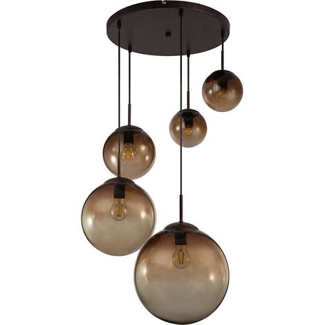 Globo – Plafonnier suspension 5 boules en verre ambre – métal marron – hauteur 150 cm – douilles E27 – 158655 (1/5)