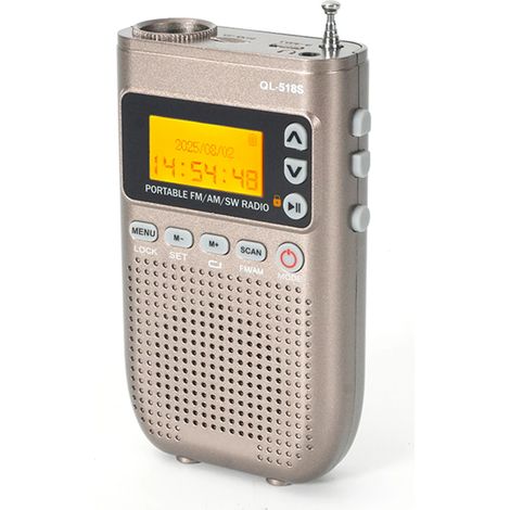 Mini radio FM/AM/SW (kaki) - Haut-parleur Bluetooth - Lampe torche - Minuterie - Compatible carte TF (1/5)
