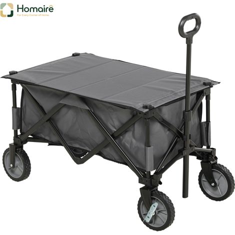 HOMAIRE Bollerwagen faltbar avec charge maximale 120 kg, Griff réglable, Poches latérales et Table rabattable, Couleur gris foncé