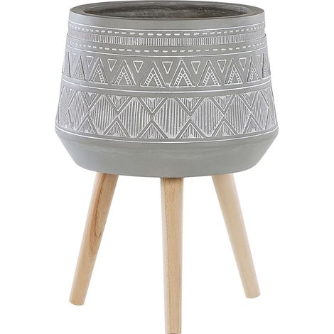 Soporte para maceta base de madera maciza redonda magnesio gris claro macetero alto boho Malaki