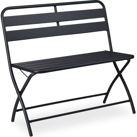 Relaxdays Banco Jardín Plegable, Resiste Intemperie, 2 Plazas, Jardín, Balcón, Asiento Exterior 83,5x90x49 cm, Gris (1/5)