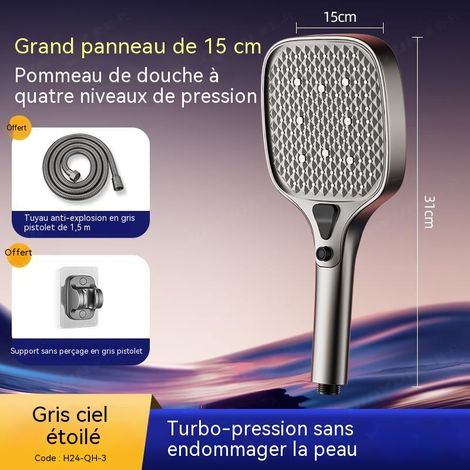 Douchette haute pression surpressée pour salle de bain et chauffe eau, pommeau de douche grande taille 15 cm avec effet pluie, kit puissant avec flexible 1,5 m et support mural pour maison (1/3)