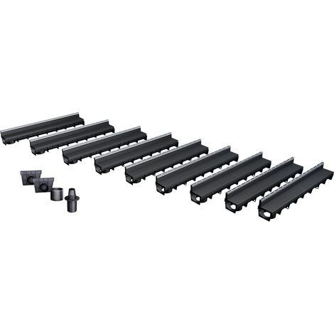 MEA – Pack de 9 caniveaux à fente en PP recyclé – Drainage classe A15 – Accessoires inclus – E-Blade R en inox pour extérieur (1/5)