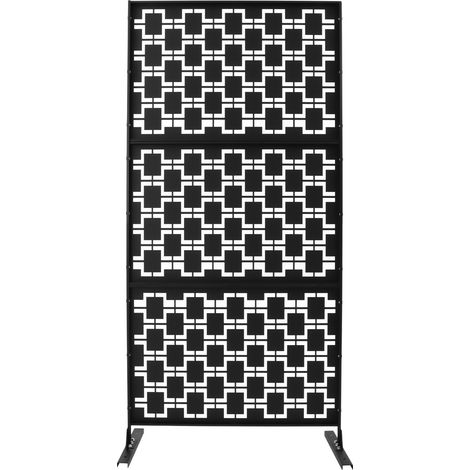 Brise-vue décoratif 90 x 190 cm, Écran d'intimité noir en acier, motif grille, Paravent séparateur pour balcon, jardin et terrasse (1/5)