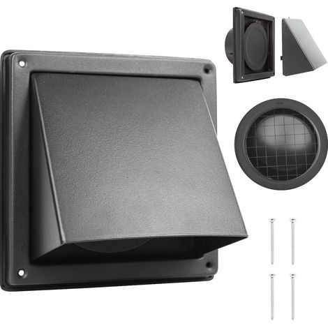 Grille Murale Extérieure Noire 125 mm avec Capot Anti-Pluie – Acier Inoxydable 304, Couvre-Vent Amovible et Grille Anti-Oiseaux pour Extracteur d’Air (1/5)