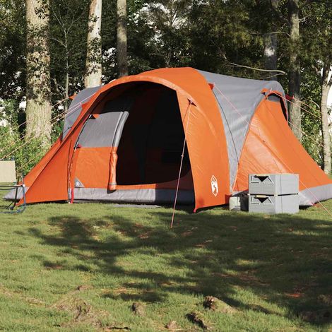 vidaXL Tente familiale à dôme 6 personnes gris et orange imperméable (1/5)