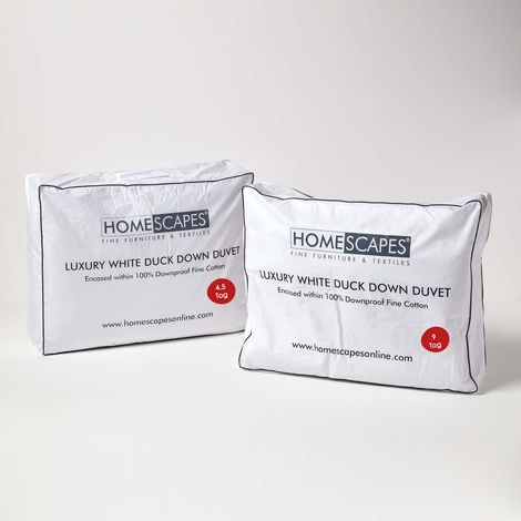 HOMESCAPES Luxury White Duck Down 13.5 Tog All Seasons Duvet, Single