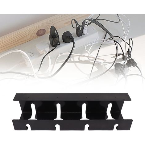 Kabelorganizer für unter den Schreibtisch [Pro Cable Organizer] 40 cm Stahlwanne, schwarz – 1 Wanne + 4 Schrauben + 2 Klebestreifen für Schreibtisch/Tisch (1/5)