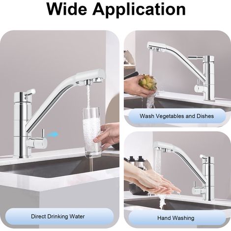 YISSALE-3-Wege-Küchenarmatur Osmoseanlage, Spültischmischer aus Messing, verchromter Wasserfilterhahn, Wasserhahn für gefiltertes Wasser/Kaltwasser/Warmwasser