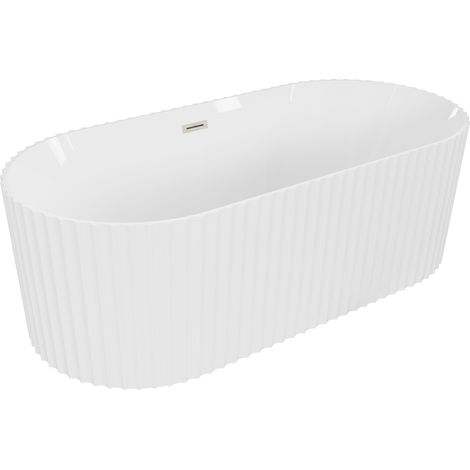 Mexen Paola bañera exenta acanalada 170 x 80 cm, blanco brillo, rebosadero níquel cepillado - 52721708000-97 (1/3)