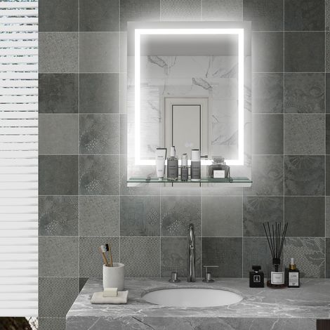 Miroir rectangulaire mural lumineux LED de salle de bain 80 x 60 cm (1/5)