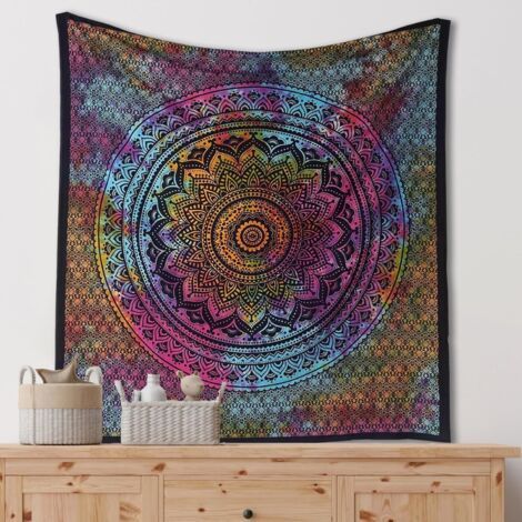 Mandala Ombre Mur Chambre Tapisserie Esthétique - 130x150 cm Coton Indien Tie Dye Couvre-Lit Moyen Tenture Murale Décor Pique-Nique Couverture Tapisseries pour Décoration de Chambre (1/5)