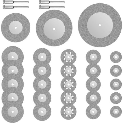 32 Pièces Mini Disques Diamant à Tronçonner Lame de Scie Circulaire Petite de 16/20/22/25/30/40/50/60mm Outil Rotatif+ 4pcs Mandrins Tiges