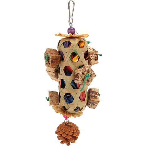 Jouets à mâcher pour perroquets, panier en bambou tissé, résistant aux morsures, jouet à mâcher avec pomme de pin pour Cage (1/5)