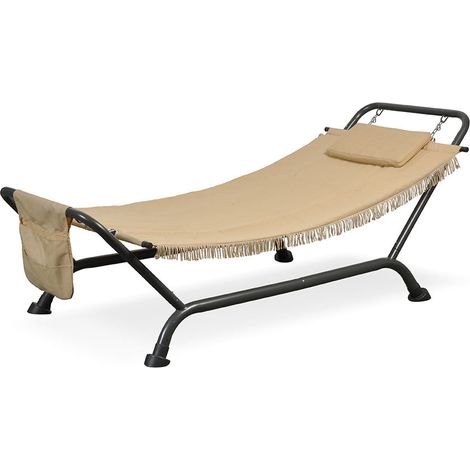 Amaca da Giardino in Ferro e Poliestere con Cuscino e Sacca Taddei Panama Beige