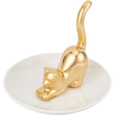 Porte-bagues en forme de queue de chat doré, plateau à bijoux, plats ronds, bibelots, rangement en céramique pour la maison (1/4)
