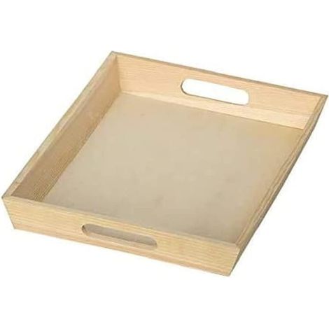 Lot de 6 Plateaux Rectangle Bois Beige 25x35x4,5cm Décoration Intérieur Maison (1/5)