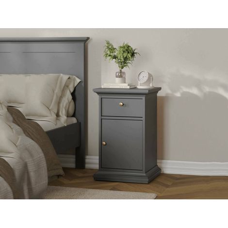 Dmora - Comodino Esperance, Comò basso, Tavolino da notte, Mensola da letto, 44x40 h70 cm, Grigio (1/5)