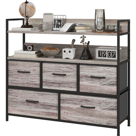 Cassettiera portaoggetti a 5 cassetti 98 x 29 x 85 cm cassetti rimovibili antiribaltamento in stile industriale in poliestere grigio 210001599