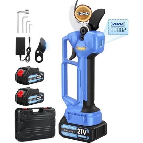 Sécateur électrique Sans Fil,Ouverture de lame 70 mm,4 Niveaux de Réglage 1500W Secateur Electrique avec 8000mAh(2 4.0Ah), Lames SK7 (1/5)