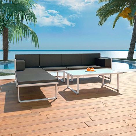 vidaXL Set de muebles de jardín 4 piezas y cojines aluminio negro (1/5)