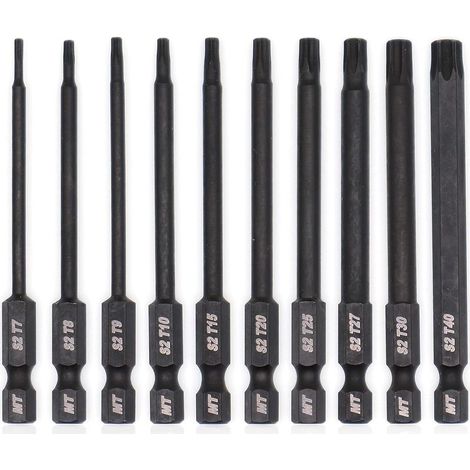Jeu d'embouts Torx pour tournevis, perceuses et clés à chocs, résistant à la température, traitement thermique avancé, revêtement phosphaté, 8 cm, 10 pièces (1/5)