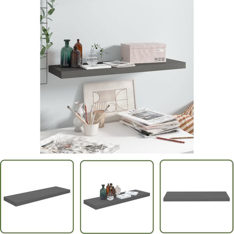 The Living Store Étagère murale flottante Gris brillant 80x23,5x3,8 cm MDF - Étagère Murale - Étagère Flottante - Décoration Murale - Rangement Mural - Meuble Design