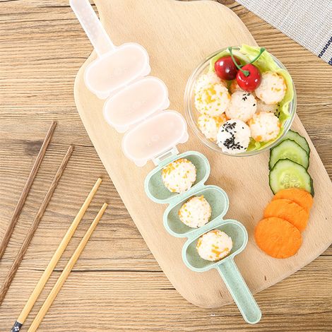 Moule à boulettes de riz sushi maker avec cuillère, kit ustensiles cuisine bébé, moule à sushi beige, presse à riz facile, outil de cuisine pour enfant. (1/3)