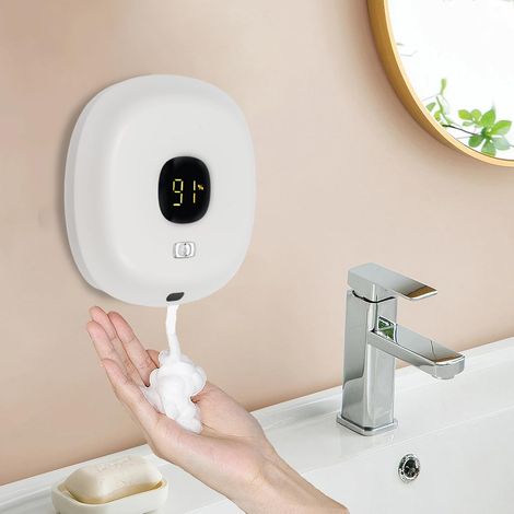 Distributeur Savon Automatique à Fixation Murale Mousse 300 ML,Désinfectant pour Les Mains moussant sans Contact à Fixation avec réglage à 3 Niveaux,pour La Cuisine, La Salle De Bain (1/5)