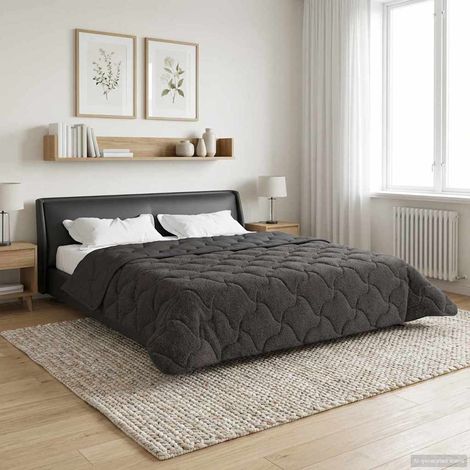 Duvet d’hiver réversible matelassé en microfibre et peluche teddy anthracite 220 x 260 cm - PANGIVO (1/5)