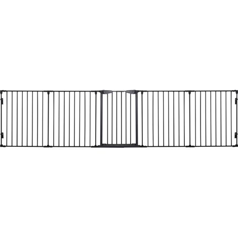Enclos chien 5 panneaux porte 300x3x74,5cm métal noir, parc sécurité pliable 2-en-1 petit chiot (1/5)