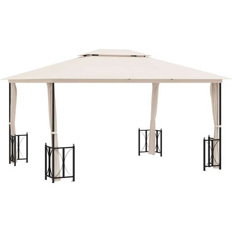 Gazebo Chiosco con Teli Laterali e Doppio Tetto 3x4 m Crema (1/4)