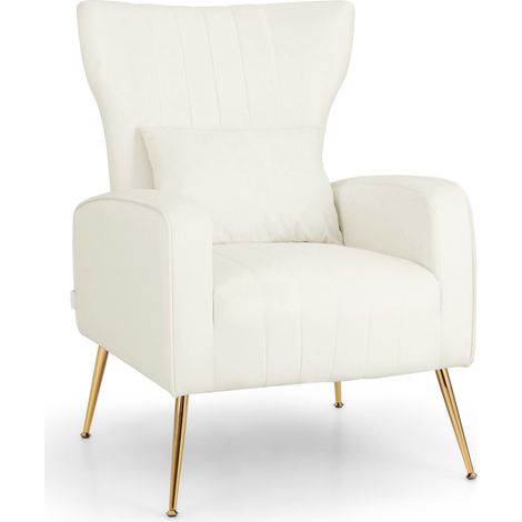 COSTWAY Velvet Upholstered Wingback Chair Curved Tufted Accent Armchair w/Pillow (1/5)