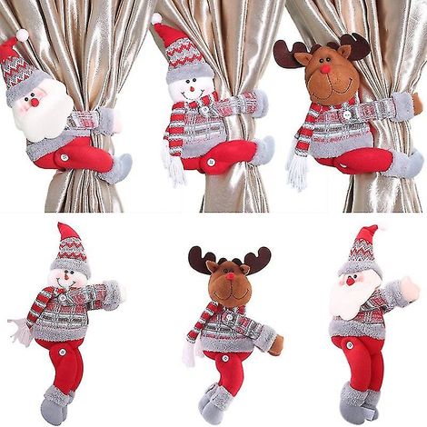 Ensemble de 3 attaches de rideaux de Noël, motif Père Noël et bonhomme de neige, pour rideaux de Noël. (1/5)