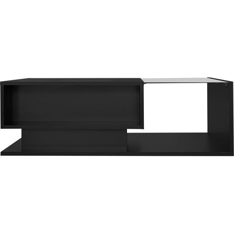 ELVMI Couchtisch mit 1 Schublade und LED, Hochglanzplatte mit Glas, für Wohnzimmer, aus Spanplatte, 100 × 50 × 32 cm, Schwarz (1/5)