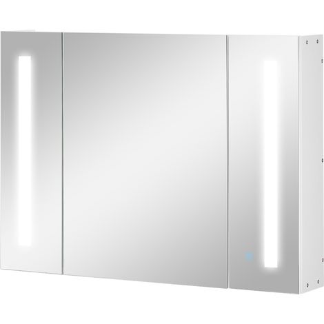 Armoire miroir salle de bain LED 3 étagères 90x15x65 cm Blanc