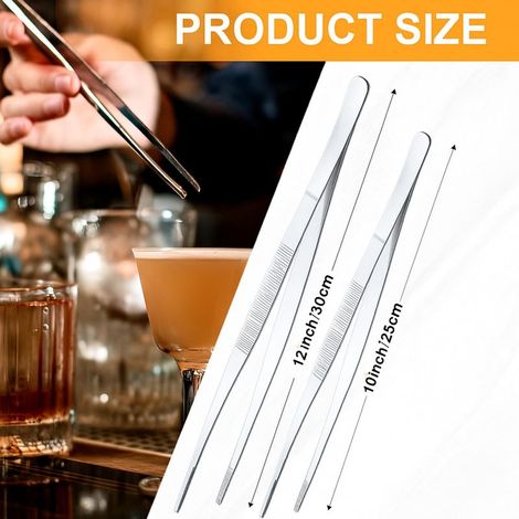 Ensemble de 4 pinces à cocktail argentées de 30 cm et 25 cm, pinces décoratives longues en acier inoxydable pour barman.