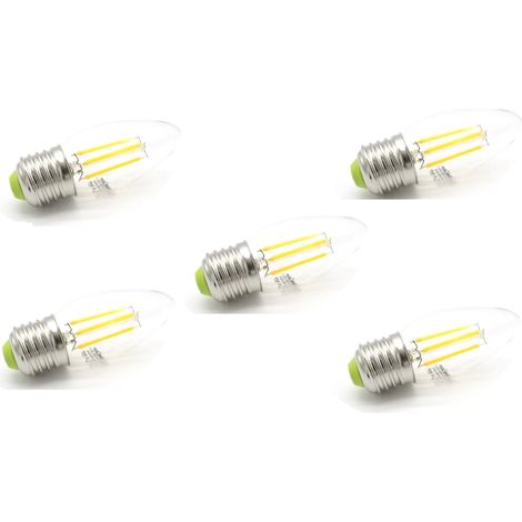 Pack 5 Bombillas Vela Filamento Led E27 4W 2700k